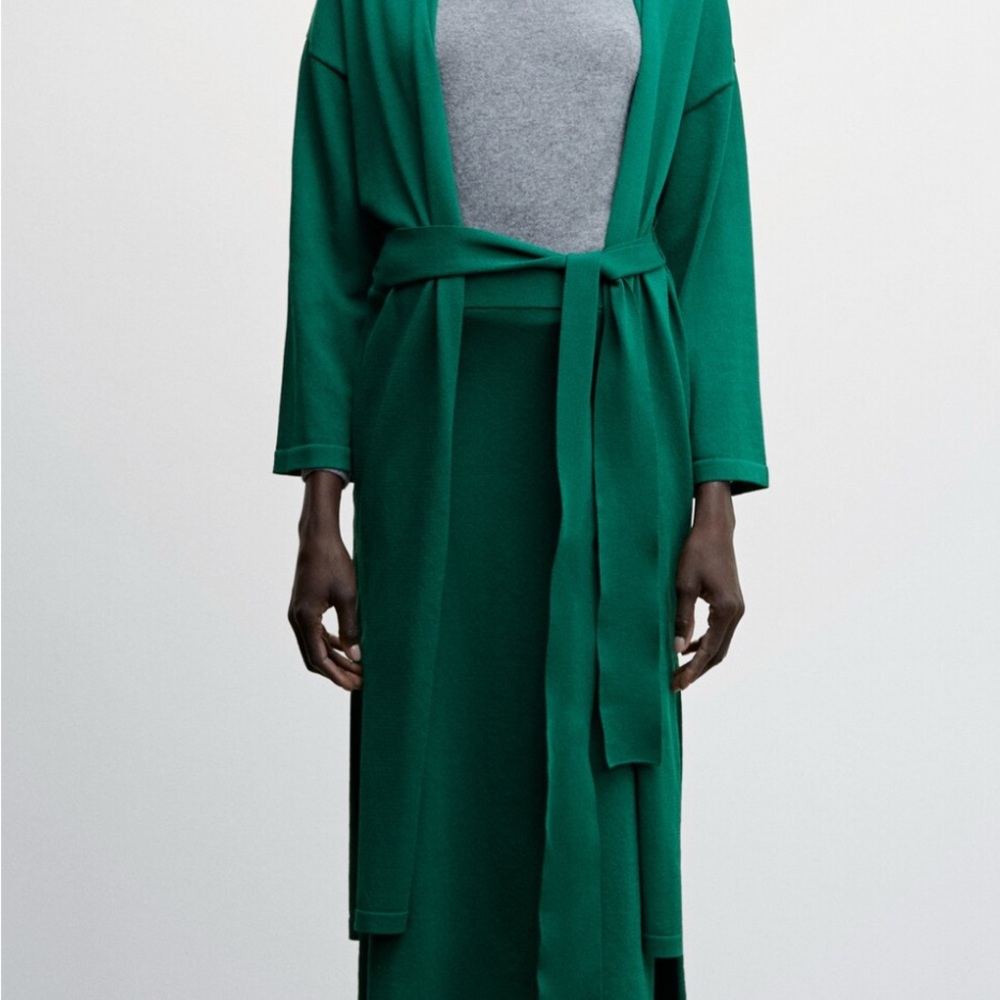 Mango Green Robe Jacket - Kimono with Tie Belt